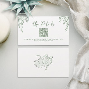 Sage Hand Drawn Whimsical Wedding QR code Details Place Card