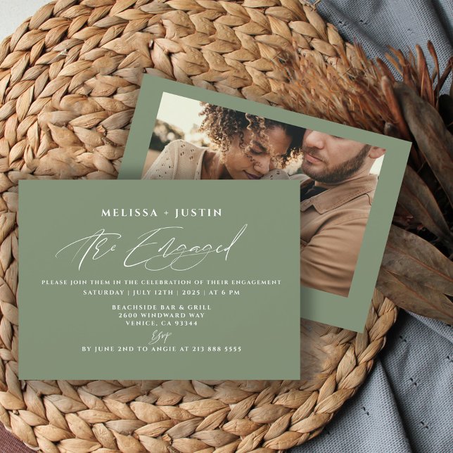 Sage Hand Lettered Photo Wedding Engagement    Invitation (Creator Uploaded)
