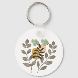 "Sage Harmony   Modern Botanical Leaves Wall Art Key Ring