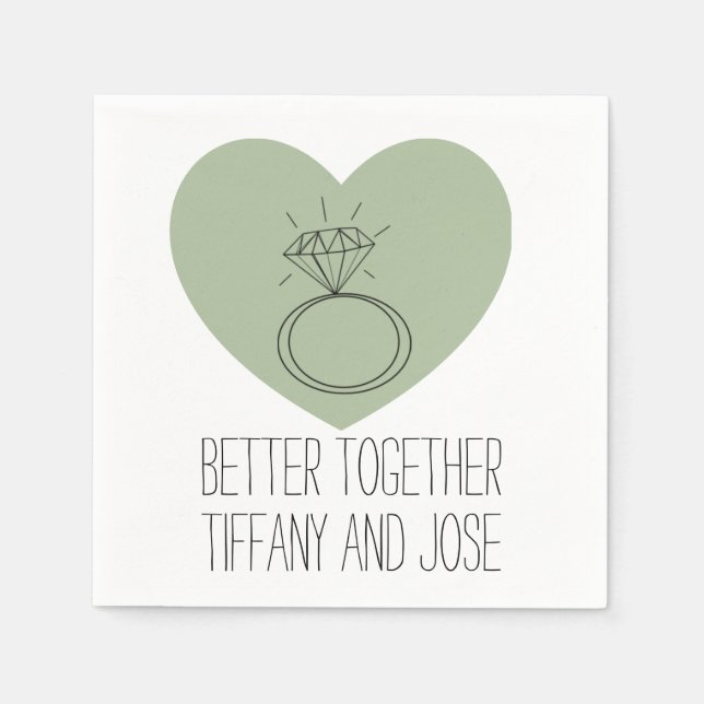 Sage Heart "Better Together" Engagement Napkin (Front)