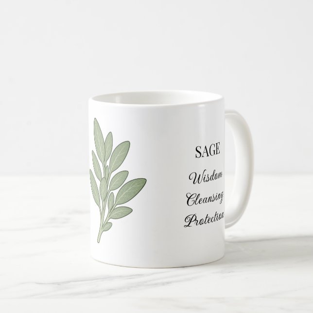 Sage Herb Illustration and Uses Coffee Mug (Front Right)