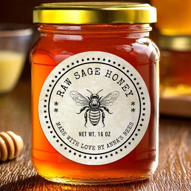 Sage honey label with vintage style bee (Creator Uploaded)