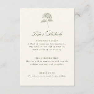 Sage Hydrangea Vintage Wedding Details Enclosure Card