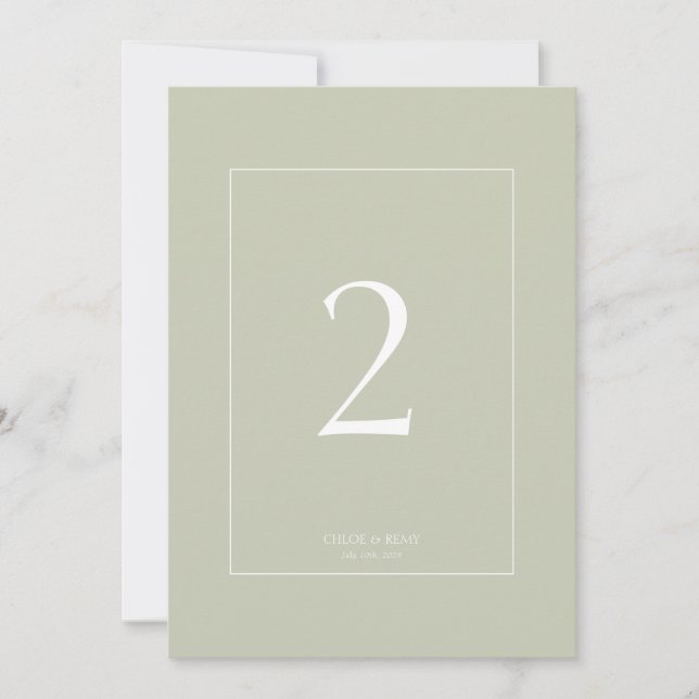 Sage | Imitation Gold Frame Wedding Table Number (Front)