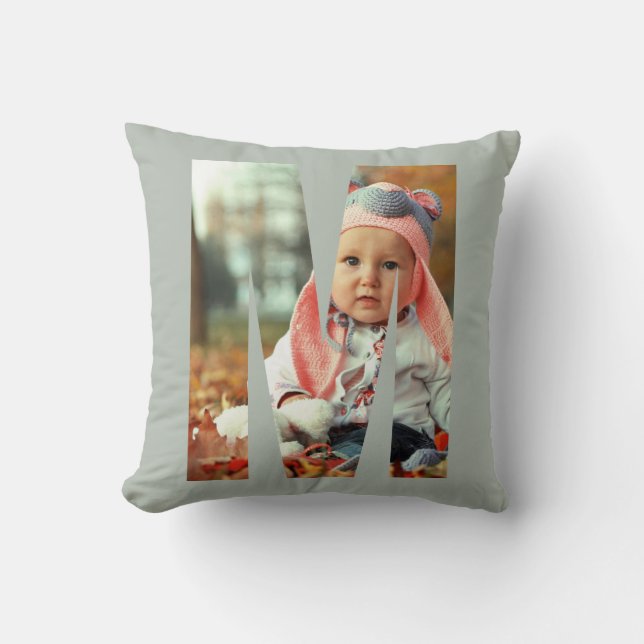 Sage Iniial Photo Frame Personalized Baby Cushion (Front)