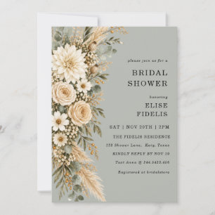 Sage & Ivory Floral Pampas Bridal Shower Invitation