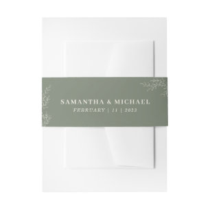 Sage Ivory Ivy Flower Monogram Elegant Invitation Belly Band