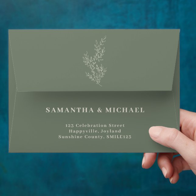 Sage Ivory Ivy Flower Monogram Simple Envelope (Hand)