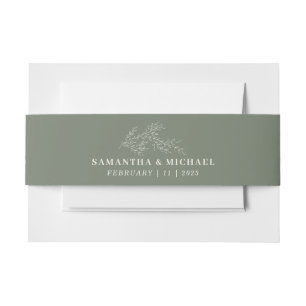 Sage Ivory Ivy Flower Monogram Wedding Invitation Belly Band