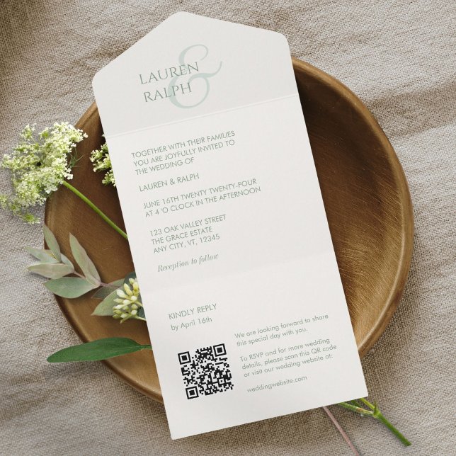 Sage & Ivory Monogram All in One Wedding Invite (Creator Uploaded)