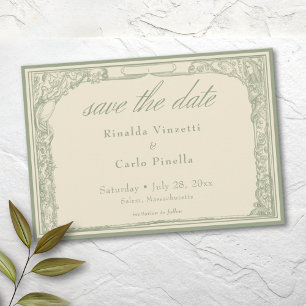 Sage Ivory Vintage Botanical Trellis Arch Wedding Save The Date