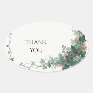 Sage Ivy Botanical Wedding Thank You Oval Sticker