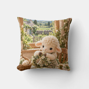 Sage Lamb Daisy Wreath Cottage Garden Cushion