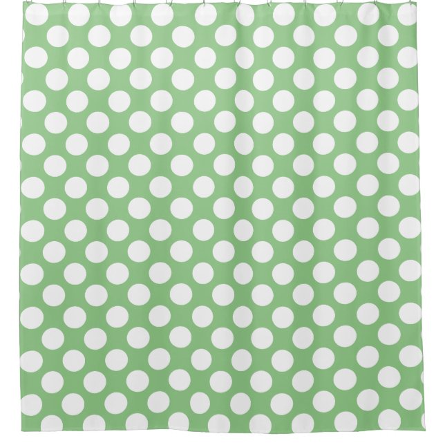 Sage: Large white Polka Dot Pattern Shower Curtain (Front)