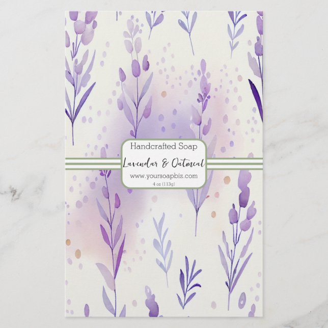 Sage & Lavendar Watercolor Soap Wrap Paper Sheet (Front)
