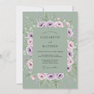 Sage Lavender Blooming Floral Wedding Invitation