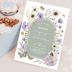 Sage Lavender Fairy 1st Birthday Party Invitation