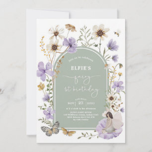 Sage Lavender Fairy 1st Birthday Party Invitation