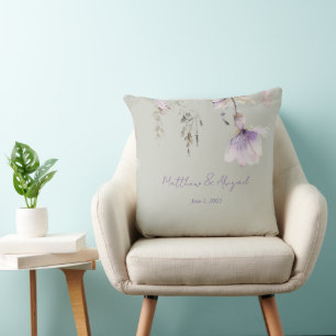 Sage & Lavender Floral Wedding Personalized Cushion
