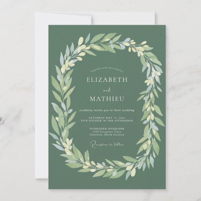 Sage Leafy Flourish Wedding Invitation (Front)