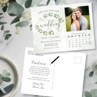 Sage Leaves Photo & Calendar Wedding Save the Date
