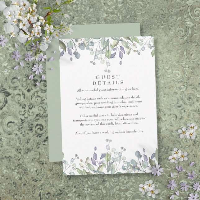 Sage Lilac Floral Guest Information Details Enclosure Card (Sage Lilac Floral Guest Information Details Enclosure Card)