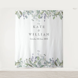 Sage Lilac Greenery Wedding Photo Booth Backdrop Tapestry