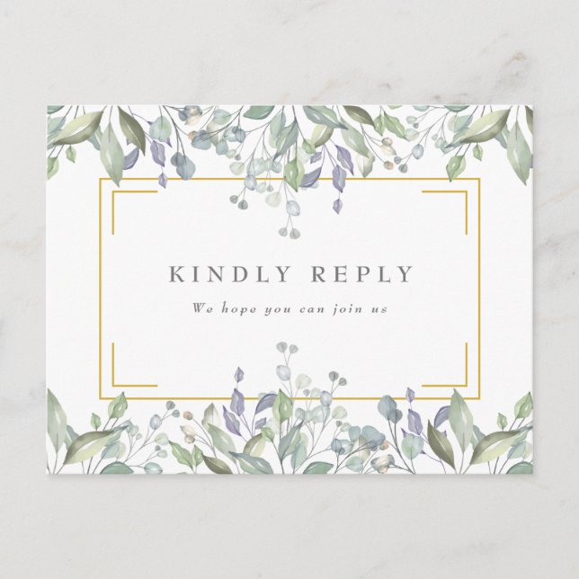 Sage Lilac Greenery Wedding RSVP Invitation (Front)