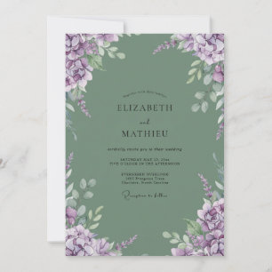 Sage Lilac Hydrangea Eucalyptus Wedding Invitation