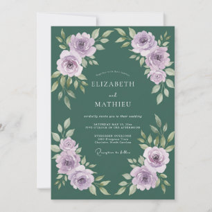 Sage Lilac Painted Leaf Wedding Invitation