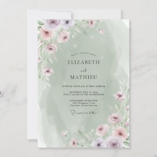 Sage Lilac Peony Wedding Invitation