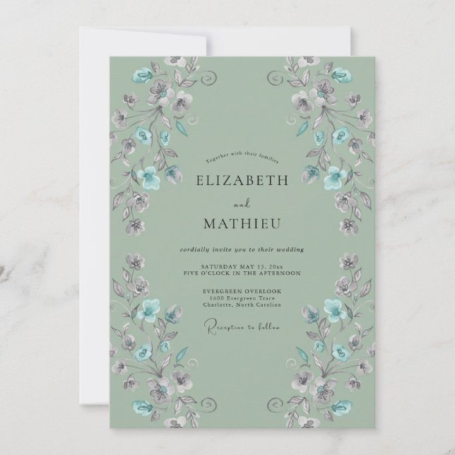 Sage Lilac Vine Wedding Invitation (Front)