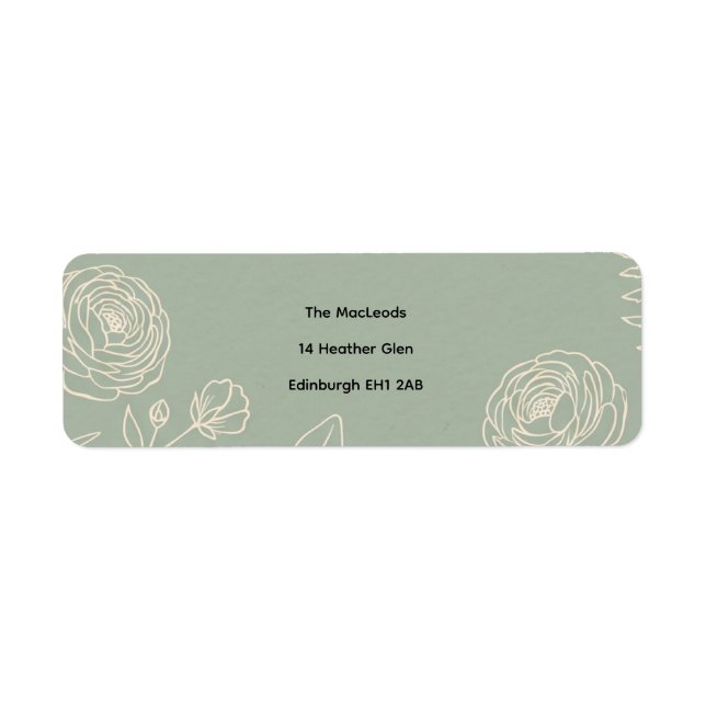 Sage Line Art Floral Return Address Label (Front)