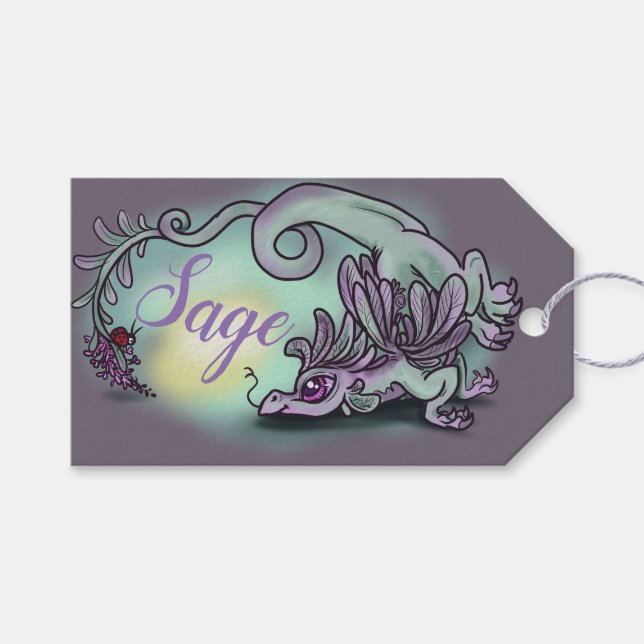 Sage little herb dragon gift tags (Front (Horizontal))