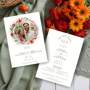 Sage Luxury Initials Floral Red Shades Round Photo Invitation