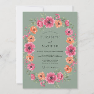 Sage Magenta Floral Wedding Invitation
