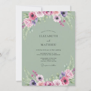 Sage Magenta Peony Wedding Invitation