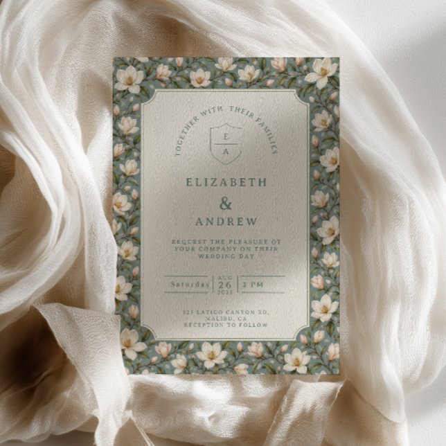 Sage Magnolia Pattern Wedding Invitation (Creator Uploaded)