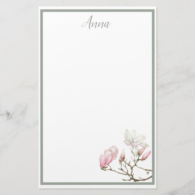 Sage Magnolia Personalised Stationary Stationery (Front)