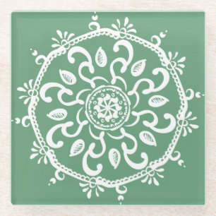 Sage Mandala Glass Coaster