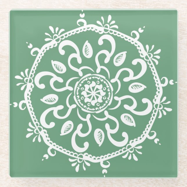 Sage Mandala Glass Coaster (Front)