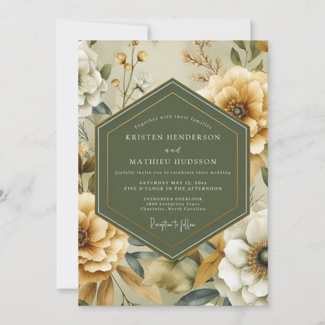 Sage Marigold Vintage Wedding Invitation (Front)