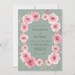 Sage Mauve Petal Wedding Invitation