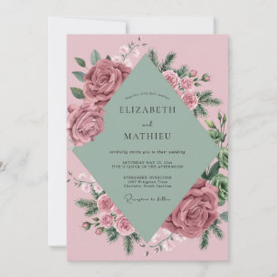 Sage Mauve Watercolor Wedding Invitation