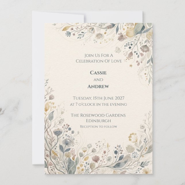 Sage Meadow Wildflower Wedding Invitation (Front)
