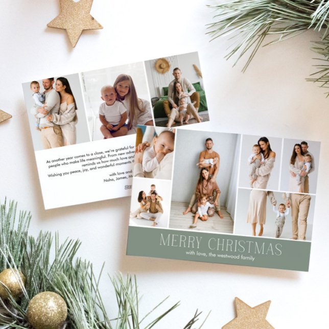 SAGE Merry Christmas chic 9 Collage Multi Photo  Holiday Card (Creator Uploaded)