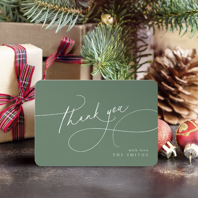 Sage Minimal Elegant Script Christmas Thank You  Card (Sage Minimal Elegant Script Christmas Thank You)