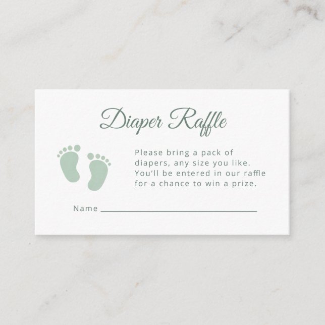 Sage Minimal Little Footsteps Baby Shower Diaper Enclosure Card (Front)