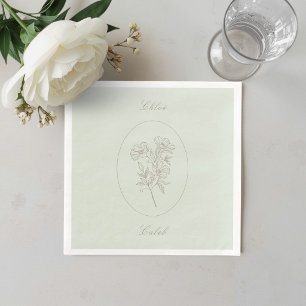 Sage Minimalist Botanical Calligraphy Wedding Napkin