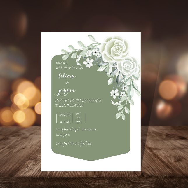sage minimalist floral wedding  invitation (Creator Uploaded)